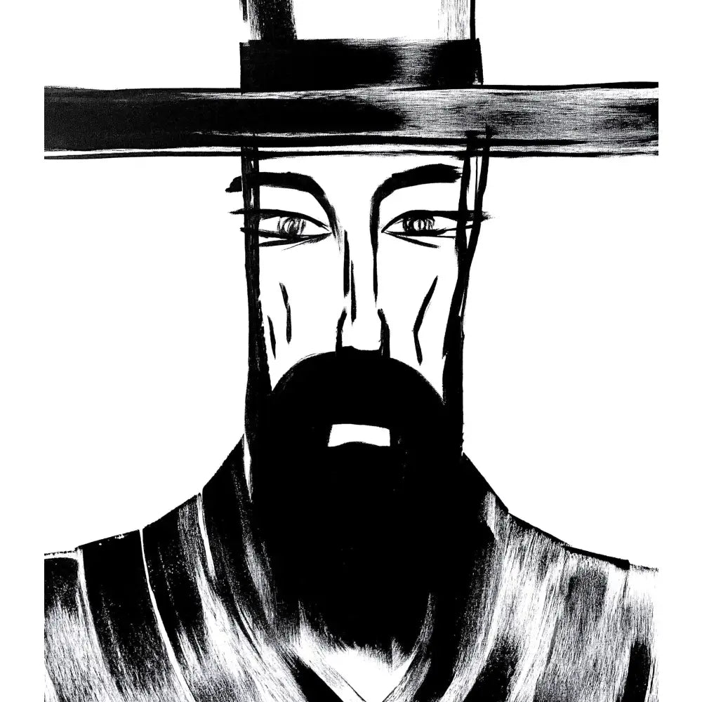 Man in Hat 990, black and white painting